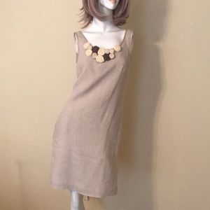 JCrew Natural 100% Linen Sleeveless Dress w/ Rosette Trim, Lined, Size 2